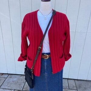 J. Crew Red Chunky Rib Zip Front Cardigan Size Large
